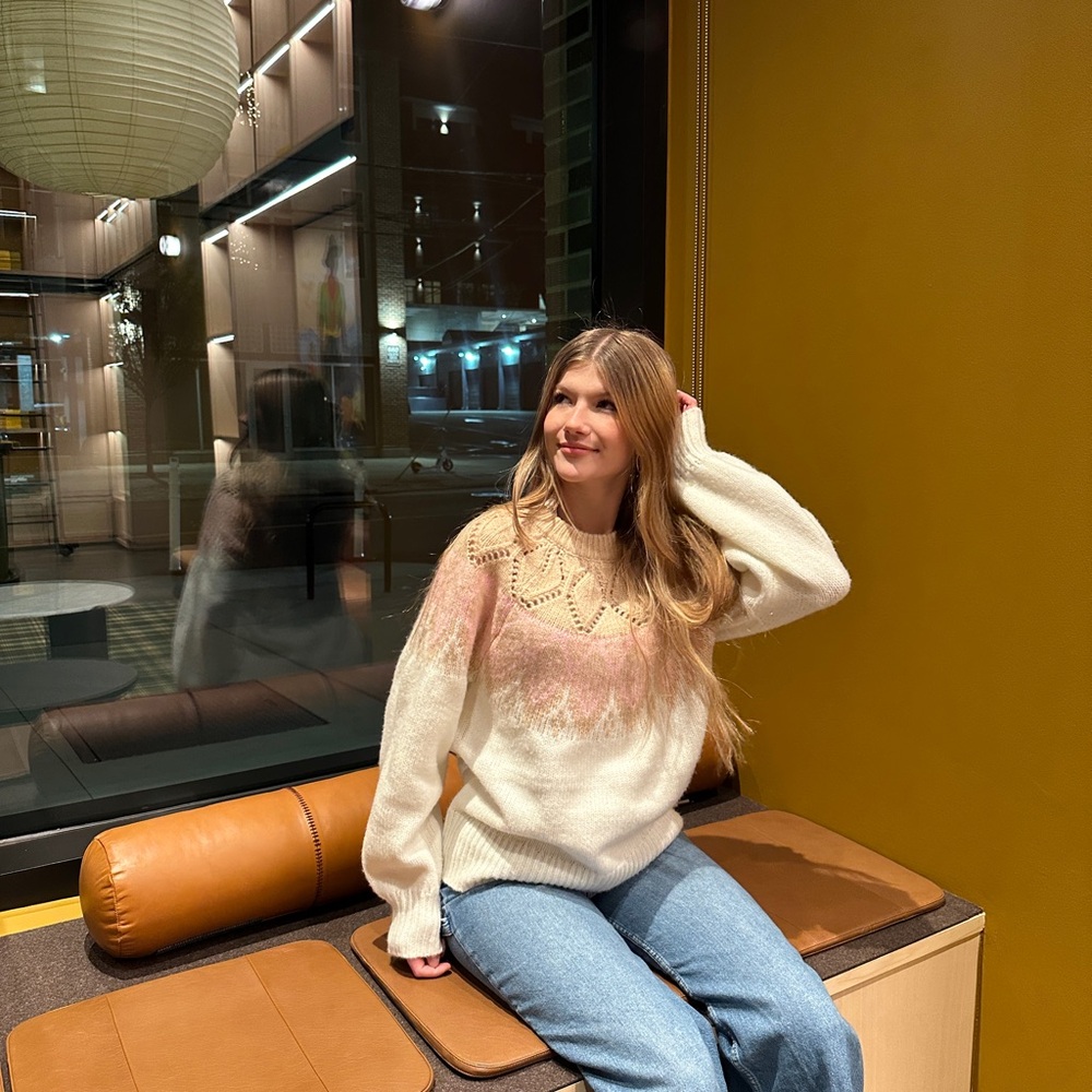 Cream and Pink Knit Sweater